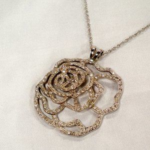 NEW Rose Cubic Zirconias Silver DESIGNER Necklace